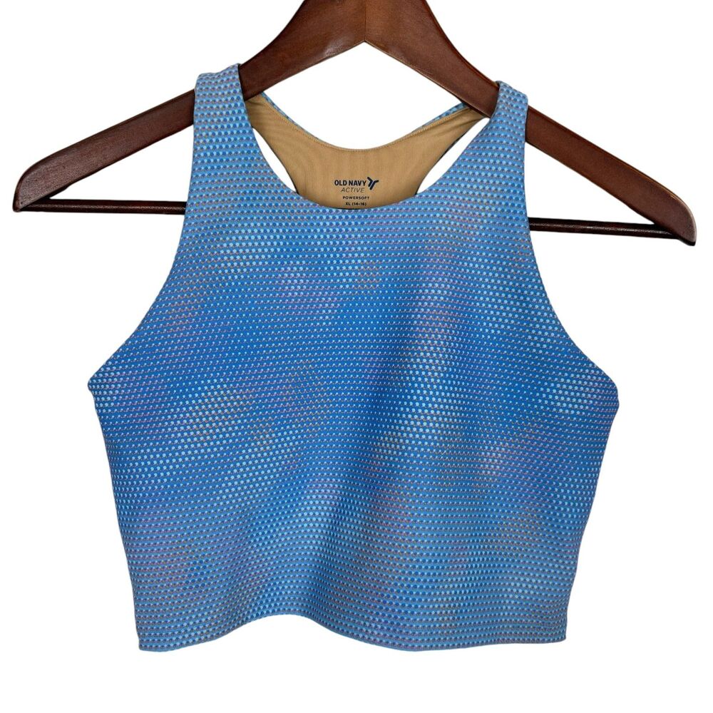 Old Navy Blue Print Active Powersoft Sports Bra Crop Top Girls XL Shelf Bra